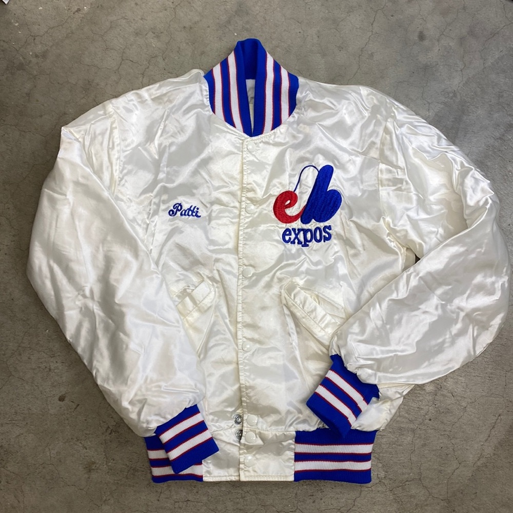 Vintage RARE Montreal Expos DeLong Jacket Satin Bomber Varsity Style.